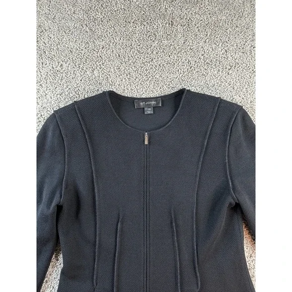 ST JOHN Pique Knit Jacket Womens Black Milano Peplum Wool Blend